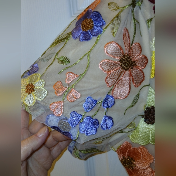 Floral Embroidery Cocktail Dress – Fairycore Romance – Size Large - Picture 10 of 12